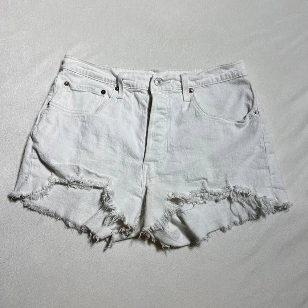 Levi's White Denim Shorts Frayed Y2k W31 Summer Beach Grunge Punk Preppy Fly